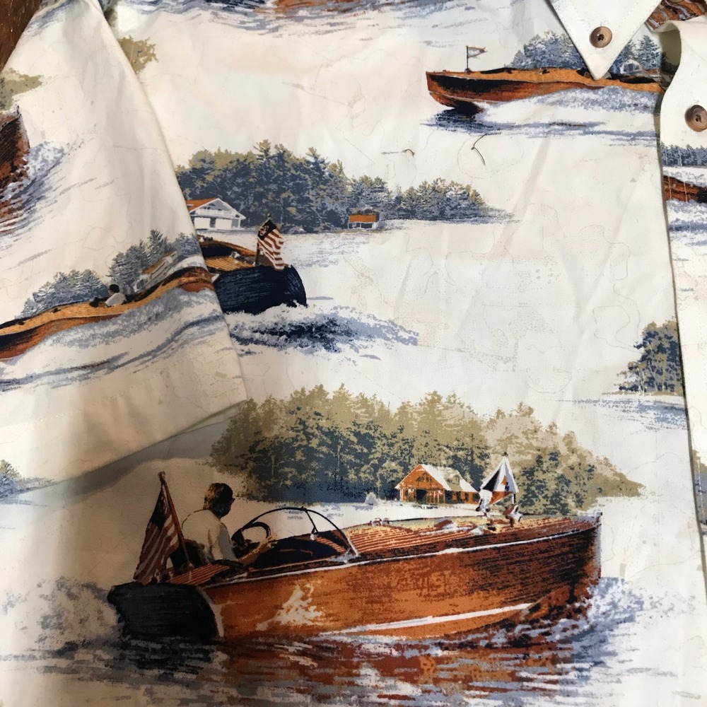Clearwater Outfitters Mens XL White Wooden Boat Print Short Sleeve Button Down - Picture 9 of 12
